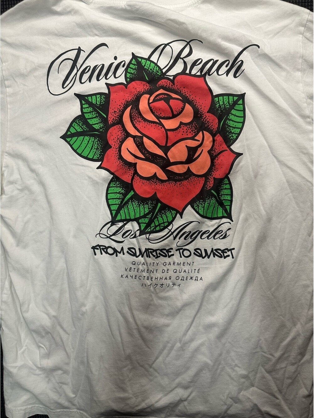 H&M Venice Beach Rose Back Graphic Tee White Tattoo Streetwear Mens L